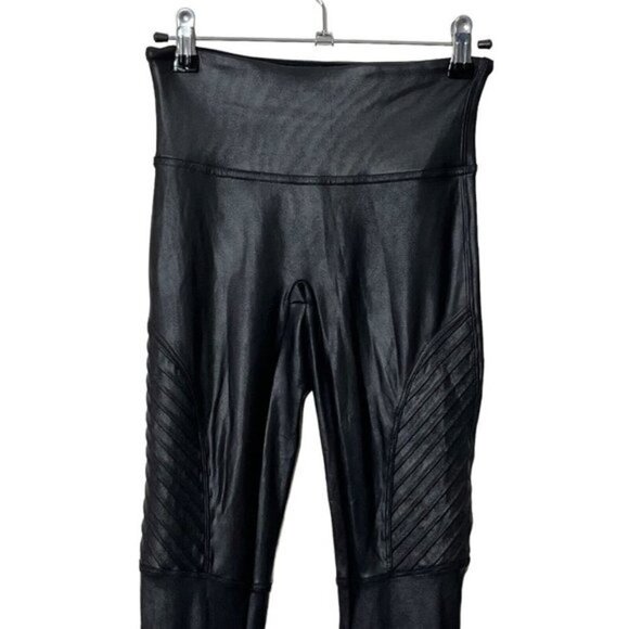 SPANX Faux Leather Moto Leggings Black Women’s Size Small Sculpted Fit - Picture 3 of 12